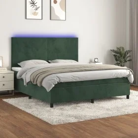 Dark green velvet LED box spring bed and mattress 180x200cm by , Beds and slatted bases - Ref: Foro24-3136020, Price: 675,85 ...