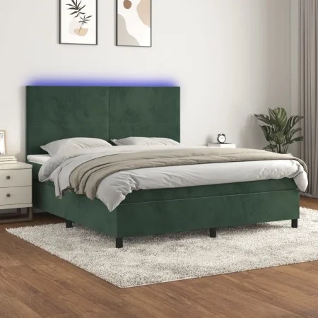 Dark green velvet LED box spring bed and mattress 180x200cm by , Beds and slatted bases - Ref: Foro24-3136020, Price: 675,85 ...