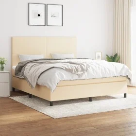 Cama box spring con colchón tela color crema 180x200 cm de , Camas y somieres - Ref: Foro24-3141638, Precio: 629,82 €, Descue...