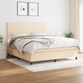 Cama box spring con colchón tela color crema 180x200 cm de , Camas y somieres - Ref: Foro24-3141638, Precio: 647,79 €, Descue...