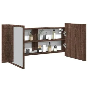 Armario de baño con espejo y luz LED marrón roble 100x12x45 cm de , Tocadores de baño - Ref: Foro24-834961, Precio: 75,12 €, ...