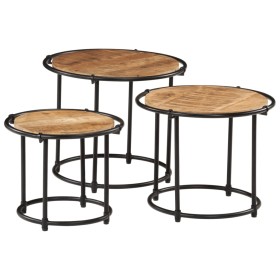 Mesas apilables 3 piezas madera maciza de mango rugosa de , Mesas auxiliares - Ref: Foro24-358930, Precio: 83,43 €, Descuento: %