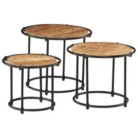 Stapelbare Tische, 3-teilig, aus massivem, grobem Mangoholz. von , Seitentische - Ref: Foro24-358930, Preis: 82,46 €, Rabatt: %