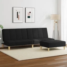 Sofá cama de 2 plazas con taburete tela negro de , Sofás - Ref: Foro24-3258140, Precio: 293,64 €, Descuento: %