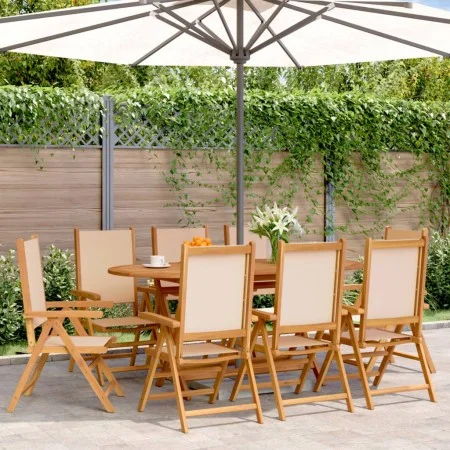 Sillas jardín reclinables 8 uds madera maciza y tela beige de , Sillas de jardín - Ref: Foro24-3214549, Precio: 575,28 €, Des...