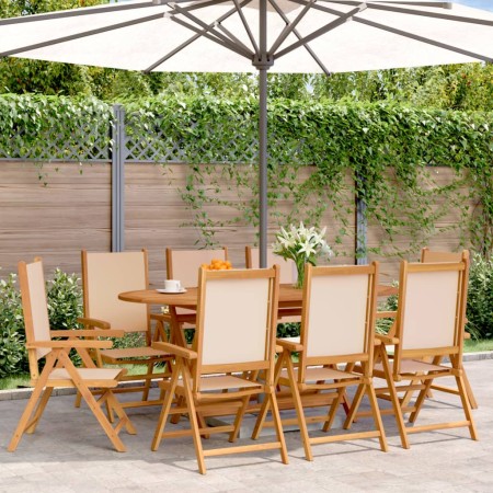 Sillas jardín reclinables 8 uds madera maciza y tela beige de , Sillas de jardín - Ref: Foro24-3214549, Precio: 586,33 €, Des...