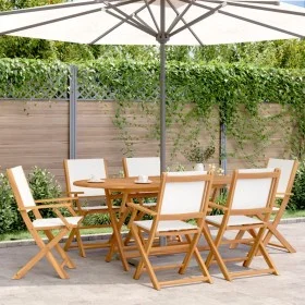 Folding garden chairs 6 units solid wood and cream fabric by , Garden chairs - Ref: Foro24-3214575, Price: 369,23 €, Discount: %