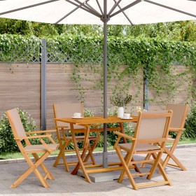 Sillas de jardín plegables 4 uds madera maciza y tela taupe de , Sillas de jardín - Ref: Foro24-3214580, Precio: 267,31 €, De...