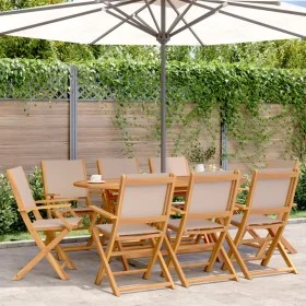 Sillas de jardín plegables 8 uds madera maciza y tela taupe de , Sillas de jardín - Ref: Foro24-3214582, Precio: 484,13 €, De...