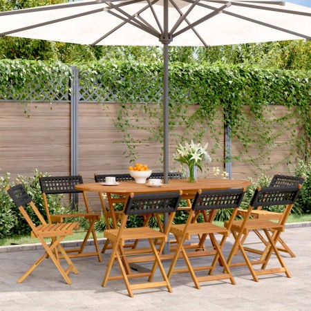 Sillas de jardín plegables 8 uds madera maciza y ratán PE negro de , Sillas de jardín - Ref: Foro24-3214594, Precio: 292,41 €...