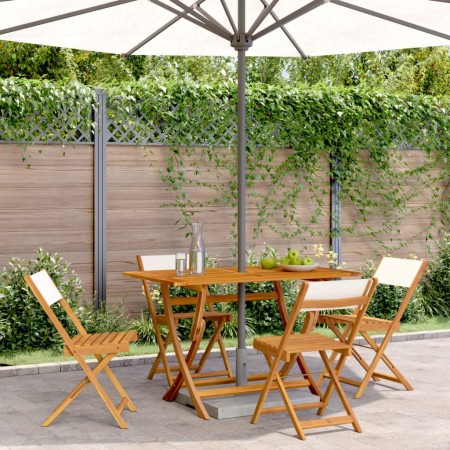 Sillas jardín plegables 4 uds tela madera maciza y tela crema de , Sillas de jardín - Ref: Foro24-3214610, Precio: 147,64 €, ...