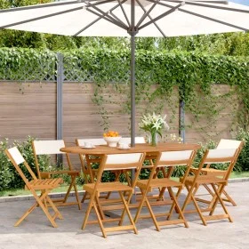 Sillas jardín plegables 8 uds tela madera maciza y tela crema de , Sillas de jardín - Ref: Foro24-3214612, Precio: 338,91 €, ...
