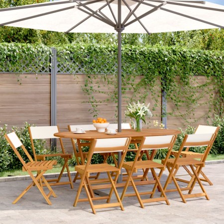 Sillas jardín plegables 8 uds tela madera maciza y tela crema de , Sillas de jardín - Ref: Foro24-3214612, Precio: 280,89 €, ...