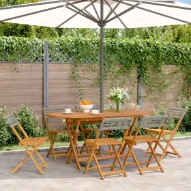 Sillas de jardín plegables 6 uds madera maciza y ratán PE gris de , Sillas de jardín - Ref: Foro24-3214596, Precio: 244,12 €,...