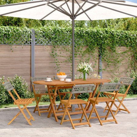 Sillas de jardín plegables 6 uds madera maciza y ratán PE gris de , Sillas de jardín - Ref: Foro24-3214596, Precio: 229,68 €,...
