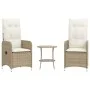Sillones reclinables de jardín con mesa 2 uds ratán PE beige de , Sillas de jardín - Ref: Foro24-365693, Precio: 260,10 €, De...