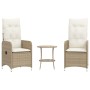 Sillones reclinables de jardín con mesa 2 uds ratán PE beige de , Sillas de jardín - Ref: Foro24-365693, Precio: 266,51 €, De...