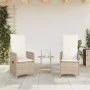 Sillones reclinables de jardín con mesa 2 uds ratán PE beige de , Sillas de jardín - Ref: Foro24-365693, Precio: 260,10 €, De...