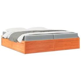 Cama con colchón madera maciza de pino marrón cera 200x200 cm de , Camas y somieres - Ref: Foro24-3281924, Precio: 539,25 €, ...