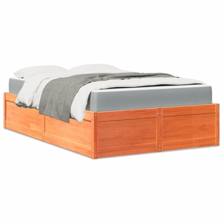 Cama con colchón madera maciza de pino marrón cera 120x200 cm de , Camas y somieres - Ref: Foro24-3281939, Precio: 380,93 €, ...
