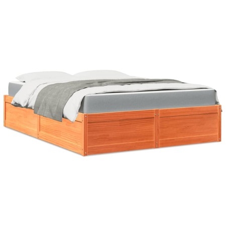 Cama con colchón madera maciza de pino marrón cera 160x200 cm de , Camas y somieres - Ref: Foro24-3281930, Precio: 458,78 €, ...