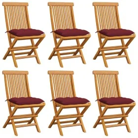 Sillas de jardín 6 uds con cojines rojo tinto madera de teca de , Sillas de jardín - Ref: Foro24-3065614, Precio: 384,51 €, D...