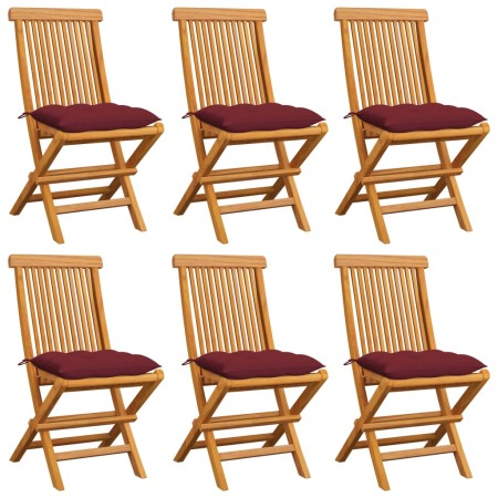 Sillas de jardín 6 uds con cojines rojo tinto madera de teca de , Sillas de jardín - Ref: Foro24-3065614, Precio: 391,48 €, D...