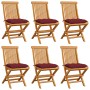 Sillas de jardín 6 uds con cojines rojo tinto madera de teca de , Sillas de jardín - Ref: Foro24-3065614, Precio: 391,48 €, D...