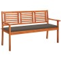 Banco de jardín 3 plazas madera maciza eucalipto y cojín 150 cm de , Bancos de jardín - Ref: Foro24-3061004, Precio: 202,59 €...