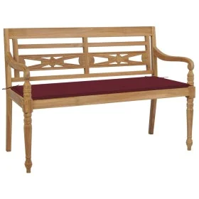 Banco Batavia madera maciza de teca con cojín color vino 120 cm de , Bancos de jardín - Ref: Foro24-3062163, Precio: 216,94 €...