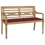 Banco Batavia madera maciza de teca con cojín color vino 120 cm de , Bancos de jardín - Ref: Foro24-3062163, Precio: 216,94 €...