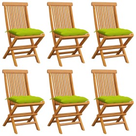 Sillas de jardín 6 uds cojines verde brillante madera de teca de , Sillas de jardín - Ref: Foro24-3065616, Precio: 391,48 €, ...