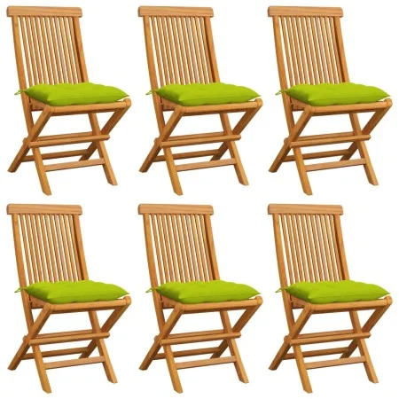 Sillas de jardín 6 uds cojines verde brillante madera de teca de , Sillas de jardín - Ref: Foro24-3065616, Precio: 381,33 €, ...