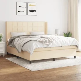 Cama box spring con colchón tela color crema 180x200 cm de , Camas y somieres - Ref: Foro24-3131454, Precio: 624,89 €, Descue...