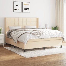 Cama box spring con colchón tela color crema 180x200 cm de , Camas y somieres - Ref: Foro24-3131454, Precio: 644,43 €, Descue...