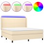 Cama box spring colchón y luces LED tela crema 180x200 cm de , Camas y somieres - Ref: Foro24-3138178, Precio: 664,33 €, Desc...