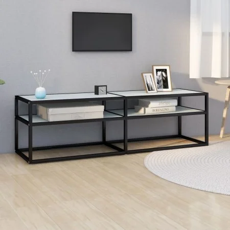TV stand made of tempered glass in white marble color, measuring 140x40x40.5 cm. by , TV Furniture - Ref: Foro24-331716, Pric...