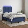 Box spring bed with mattress and LED lights blue fabric 120x190 cm by , Beds and slatted bases - Ref: Foro24-3270231, Price: ...
