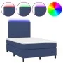 Box spring bed with mattress and LED lights blue fabric 120x190 cm by , Beds and slatted bases - Ref: Foro24-3270189, Price: ...