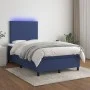 Box spring bed with mattress and LED lights blue fabric 120x190 cm by , Beds and slatted bases - Ref: Foro24-3270189, Price: ...