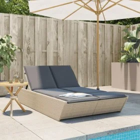 Tumbona doble con cojines ratán sintético beige de , Tumbonas - Ref: Foro24-368182, Precio: 310,21 €, Descuento: %