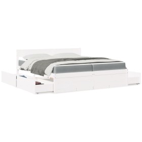 Cama con cajones y colchón madera maciza pino blanca 200x200 cm de , Camas y somieres - Ref: Foro24-3281887, Precio: 674,20 €...