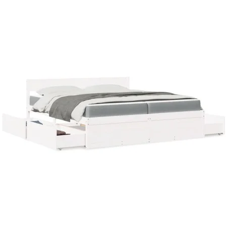 Cama con cajones y colchón madera maciza pino blanca 200x200 cm de , Camas y somieres - Ref: Foro24-3281887, Precio: 722,75 €...