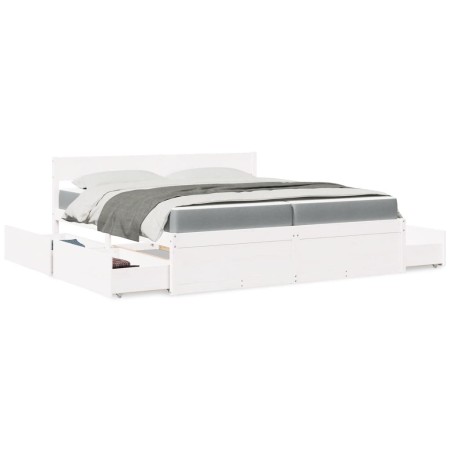 Cama con cajones y colchón madera maciza pino blanca 200x200 cm de , Camas y somieres - Ref: Foro24-3281887, Precio: 674,20 €...