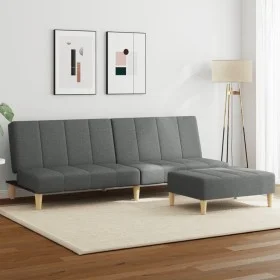 Sofá cama de 2 plazas con taburete tela gris oscuro de , Sofás - Ref: Foro24-3258139, Precio: 306,30 €, Descuento: %