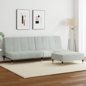 Sofá cama de 2 plazas con taburete terciopelo gris claro de , Sofás - Ref: Foro24-3258145, Precio: 322,56 €, Descuento: %