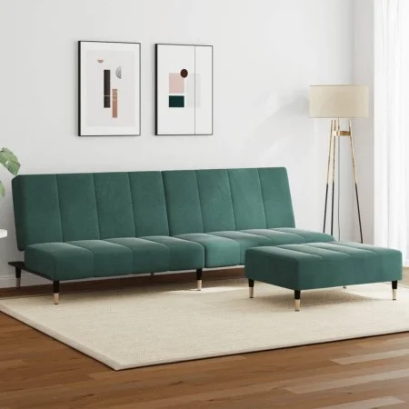 Sofá cama de 2 plazas con taburete terciopelo verde oscuro de , Sofás - Ref: Foro24-3258147, Precio: 339,65 €, Descuento: %