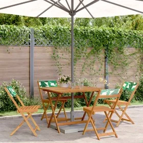 Set de comedor jardín 5 pzas tela madera maciza estampado hojas de , Conjuntos de jardín - Ref: Foro24-3281788, Precio: 265,2...