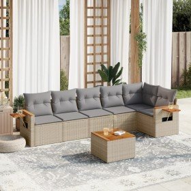 Set sofás de jardín 7 piezas y cojines ratán sintético beige en Conjuntos de jardín | Comprar online en Foru.es