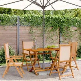 Sillas jardín reclinables 4 uds madera maciza y tela beige de , Sillas de jardín - Ref: Foro24-3214547, Precio: 289,42 €, Des...